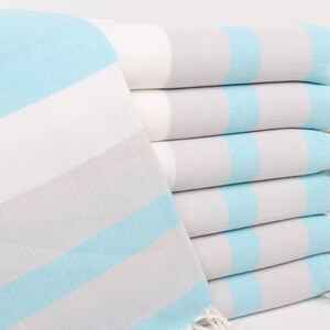 Turkish Towel, Personalized Towels, Turquoise-Gray Towel, Striped Towel, 40x71 Inches Organic Beach Towel, Fouta Towel, Bachelor Towel,