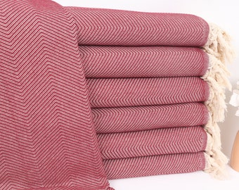 Coperta in cotone bordeaux da 67x83 pollici, regali per damigelle d'onore, coperta turca, coperta a zig zag, tovaglia, coperta regalo di Natale,