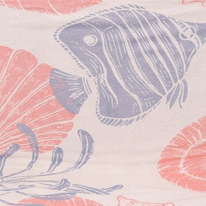 79&quot;x91&quot; Orange-Blue Cotton Blanket, Underwater Animals Design Blanket, Woven Throw Blanket, Turkish Blanket, Xmas Gifts,
