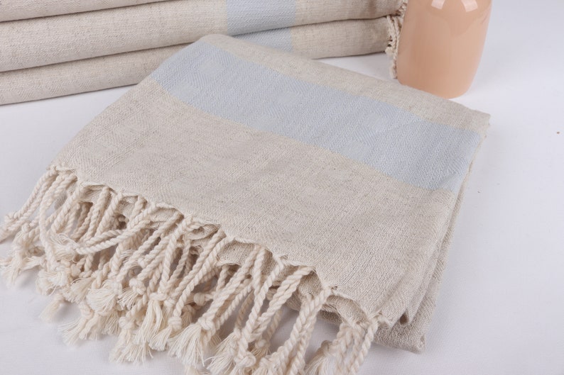 Personalized Wedding Gifts, Christmas Favors, Baby Blue Towel, Striped Towel, 36x71 Inches Linen Towel, Cute Beach Towel, image 5