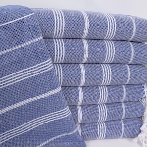 Trouwbedankjes, gestreepte handdoek, Turkse handdoek, gepersonaliseerd cadeau, 18 x 38 inch saxofoon blauwe katoenen theedoek, vrijgezellencadeaus,