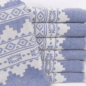 Personalized Gifts, Kilim Throw, 56x85 Inches Sax Blue Cotton Throw, Decorative Blanket, Throw Blanket Couch, Embroidery Bedspread, image 1