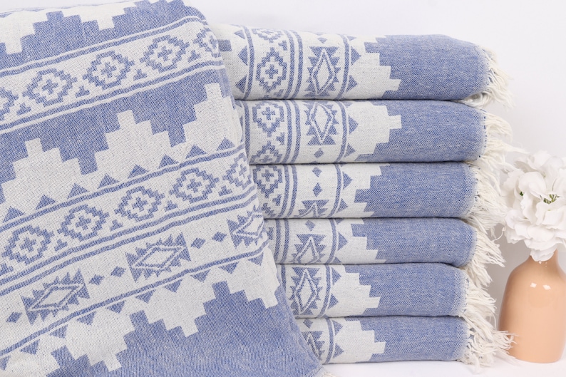 Personalized Gifts, Kilim Throw, 56x85 Inches Sax Blue Cotton Throw, Decorative Blanket, Throw Blanket Couch, Embroidery Bedspread, image 1