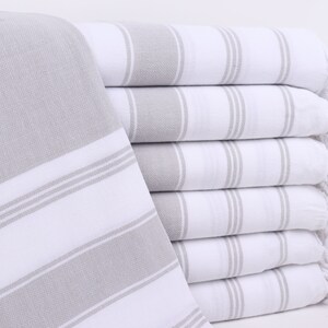 Summer Gift, Striped Towel, Custom Gift, Bridal Shower Favors, 40&quot;x71&quot; Light Gray Cotton Towel, Bridesmaid Gifts Personalized,