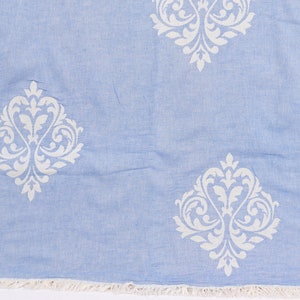 Custom Blanket, 75x95 Inches Sax Blue Cotton Throw, Woven Throw Blanket, Custom Wedding Gifts, Baroque Throw, Gift For Her,