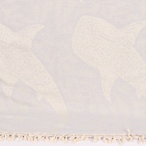 Whale Design Throw, Personalized Blanket, 91x99 Inches Light Gray Cotton Throw, Woven Blanket, Decorative Blanket, Throw Blankets for Couch,