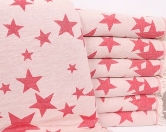 Bridal Shower Gift, 79x91 Inches Red Cotton Blanket, Monogram Blanket, Personalized Gifts, Star Design Blanket, Bridesmaid Gift,
