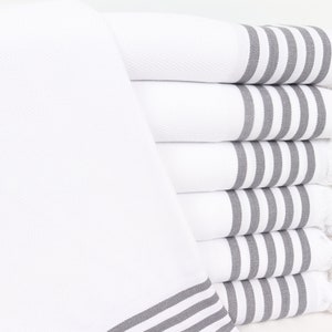 Personalized Kitchen Towel, Striped Hand Towel, 20x71 Inches Dark Gray Cotton Tea Towel, Small Bath Towels, Monogram Tea Towel,