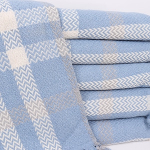 Tablecloth, Boho Throw Blankets, Custom Wedding Gifts, Striped Throw, 79x89 Inches Blue Cotton Throw, Best Friend Gift,