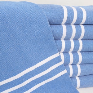 Personalized Hand Towel, 20&quot;x40&quot; Blue Cotton Hand Towel, Striped Hand Towel, Personalized Kitchen Towel, Bride Gift,