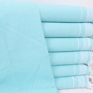 Bachelorette Gifts, Striped Blanket, Turkish Blanket, 56x91 Inches Light Turquoise Cotton Blanket, Wedding Favors, Bridal Shower Favors,