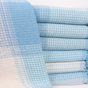 Personalized Blanket, Striped Blanket, 87x91 Inches Turquoise Cotton Blanket, Woven Blanket, Decorative Blanket, Custom Beach Blanket,