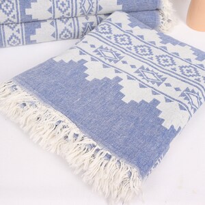 Personalized Gifts, Kilim Throw, 56x85 Inches Sax Blue Cotton Throw, Decorative Blanket, Throw Blanket Couch, Embroidery Bedspread, image 5