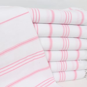 24"x40" Pink Cotton Tea Towel, Monogram Hand Towel, Striped Hand Towel, Wedding Gift, Custom Hand Towel, Gift For Best Friend,