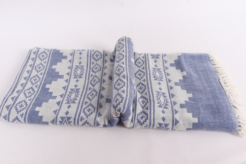 Personalized Gifts, Kilim Throw, 56x85 Inches Sax Blue Cotton Throw, Decorative Blanket, Throw Blanket Couch, Embroidery Bedspread, image 6