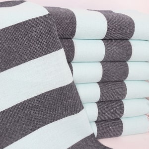 Personalized Gift, 18&quot;x40&quot; Mint-Black Cotton Tea Towel, Turkish Hand Towel, Turkish Tea Towel, Striped Tea Towel, Embroidery Towels,