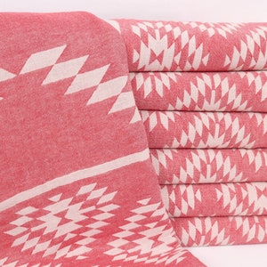 Custom Blanket, Bridesmaid Gifts, Decorative Blanket, 56x83 Inches Red Cotton Throw, Kilim Design Throw, Valentines Day Gift For Him,