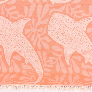 Bedspread, 91x99 Inches Orange Cotton Throw, Woven Throw Blanket, Turkish Blanket, Whale Design Throw, Maid Of Honor Gift,