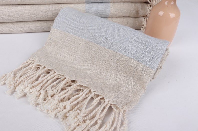 Personalized Wedding Gifts, Christmas Favors, Baby Blue Towel, Striped Towel, 36x71 Inches Linen Towel, Cute Beach Towel, image 4