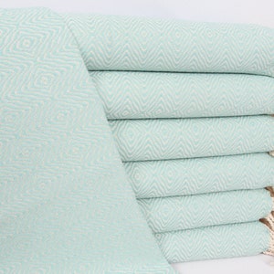 Turkish Towel Hand Towel, 18x36 Inches Mint Cotton Hand Towel, Wedding Favors, Zigzag Diamond Hand Towel, Personalized Gifts, Birthday Gift,