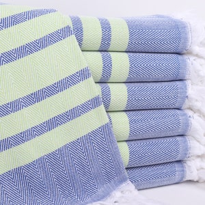 Handmade Gift, 40&quot;x63&quot; Blue-Light Green Cotton Towel, Housewarming Gift, Chevron Towel, Turkish Towel, Maid Of Honor Gift,