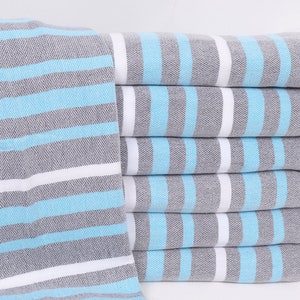Woven Blanket, Striped Blanket, Personalized Blanket, Tablecloth, 63x83 Inches Dark Gray-Turquoise Cotton Blanket, Maid Of Honor Gift,