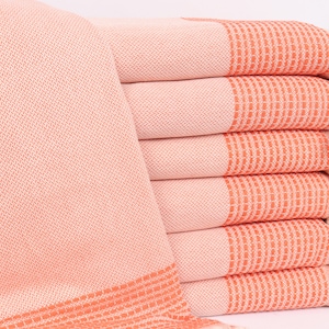 Bridesmaid Gifts, Striped Throw, Housewarming Gift, 91x95 Inches Orange Cotton Throw, Bedspread, Customized Throw Blankets,