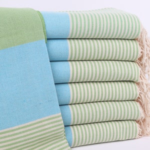 Striped Towel, Monogram Beach Towel, 40&quot;x67&quot; Turquoise-Light Green Cotton Towel, Personalized Gift, Personalized Wedding Gift,