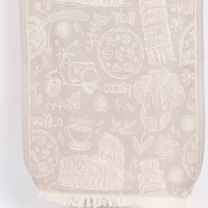 Italian Symbols Design Hand Towel, 20x28 Inches Gray Cotton Tea Towel, Monogrammed Hand Towel, Turkish Tea Towel, Bathroom Towels,