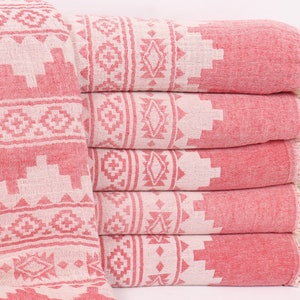 Custom Blanket, Decorative Blanket, Kilim Throw, Wedding Favors, 79"x91" Red Cotton Throw, Wedding Gift Ideas,