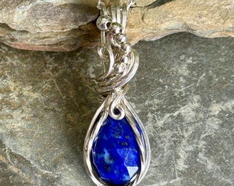 Handmade Lapis Lazuli Sterling Silver Necklace, Royal Blue Stone