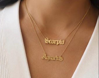 Stainless Steel Zodiac Necklace, Star Sign Necklace, Astrology Jewelry, Horoscope Pendant, Celestial Gift for Her, Minimalist Birth Sign Uk