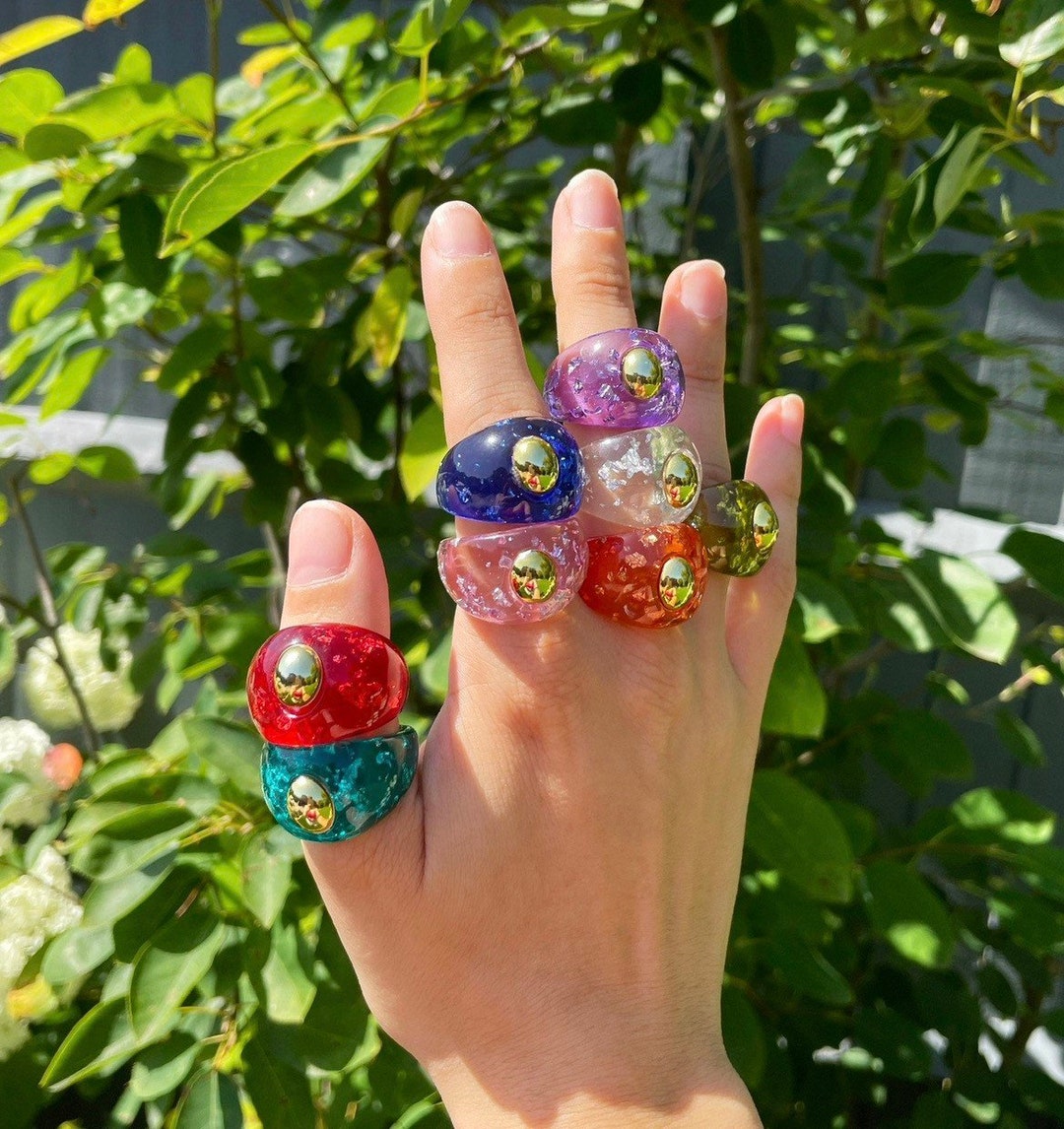 Chunky Beaded Gold Leaf Resin Rings / Chunky Rings / Resin Rings / Chunky Rings / Statement