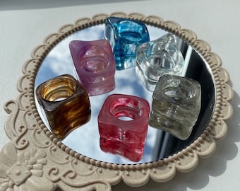 Chunky Marbled Resin Ring, Colorful Statement Jewelry
