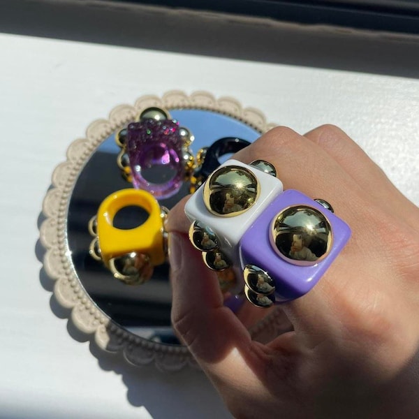 Chunky Large 5 Bead Resin Rings / Chunky Rings / Resin Rings / Chunky Rings / Statement Rings / 90s Rings / Y2K Rings / Funky Rings