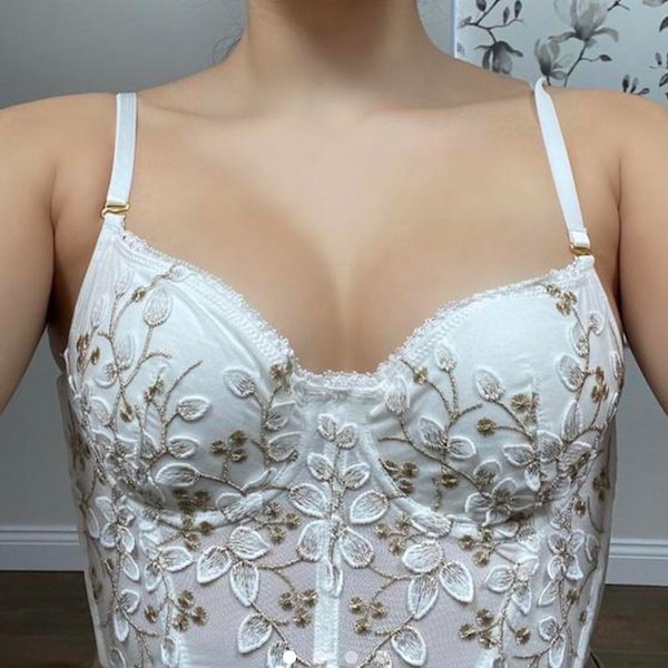 White/Gold Black/Gold Blue/Gold floral embroidered Corset top | Lingerie |Y2K top | Y2K Clothing | Lingerie