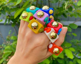 Chunky 5 Bead Colourful Resin Rings / Chunky Rings / Resin Rings / Chunky Rings / Statement Rings / 90s Rings / Y2K Rings / Funky Rings