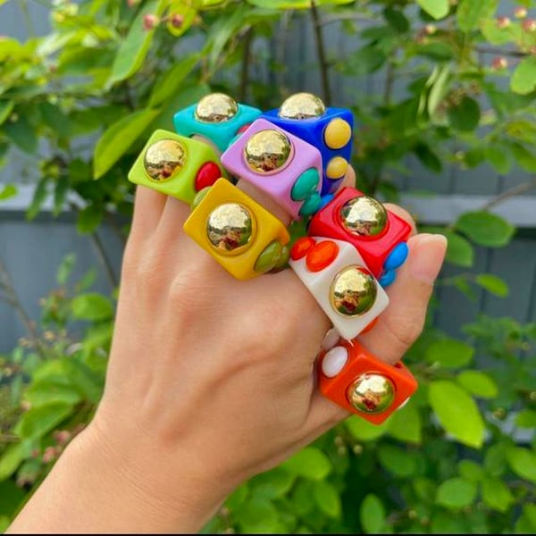 Chunky 5 Bead Colourful Resin Rings / Chunky Rings / Resin Rings / Chunky Rings / Statement Rings / 90s Rings / Y2K Rings / Funky Rings