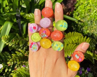 Chunky Bobble Resin Ring, 90s Y2K Statement Ring