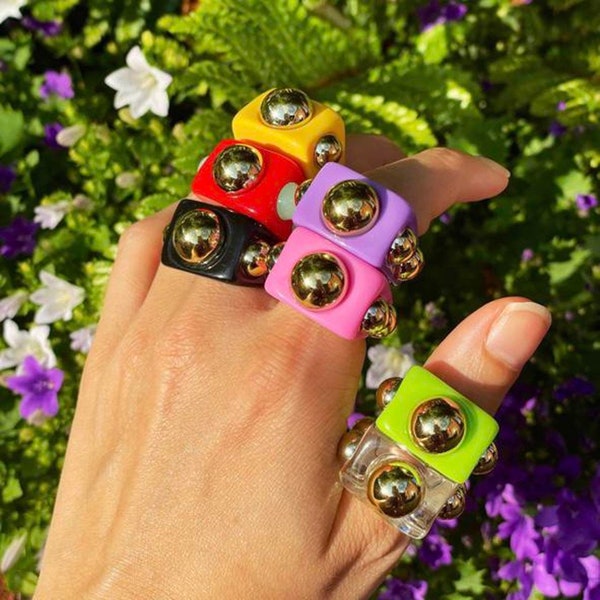 Chunky 5 Bead Resin Rings / Chunky Rings / Resin Rings / Chunky Rings / Statement Rings / 90s Rings / Y2K Rings / Funky Rings