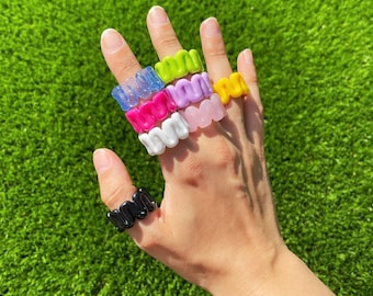 Chunky Wiggly Resin Ring, Funky Y2K Statement Ring