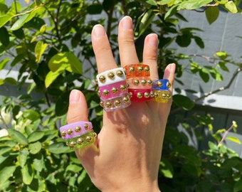 Chunky Beaded Resin Ring: 90s Y2K Funky Statement
