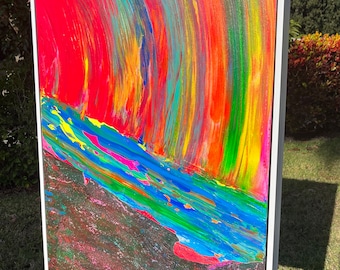 Pintura acrílica original de 3hree Heavens sobre marco blanco de lienzo estirado de 24x30 por Bill Reinhardt