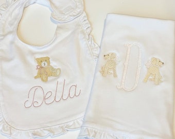 Baby Gift Set - Bib & Burp Cloth Ruffle