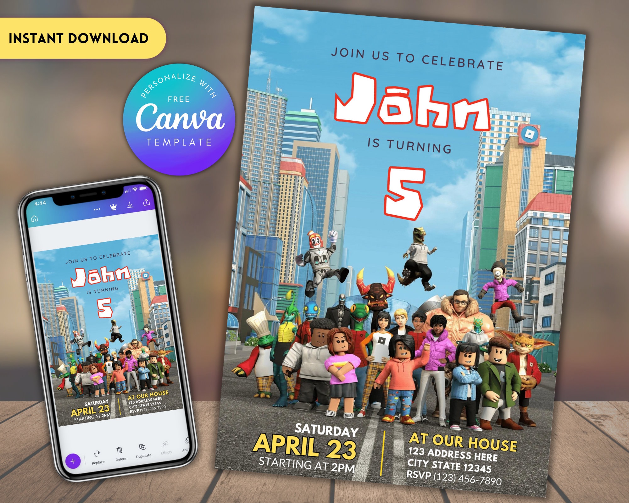 Editable Roblox Birthday Invitation Template Printable Birthday Party ...