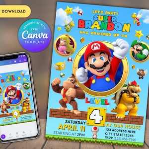 Super Mario Birthday Invitation Editable Printable Mario bros Digital Invitation Birthday Template Super Mario Invite Birthday Invitation