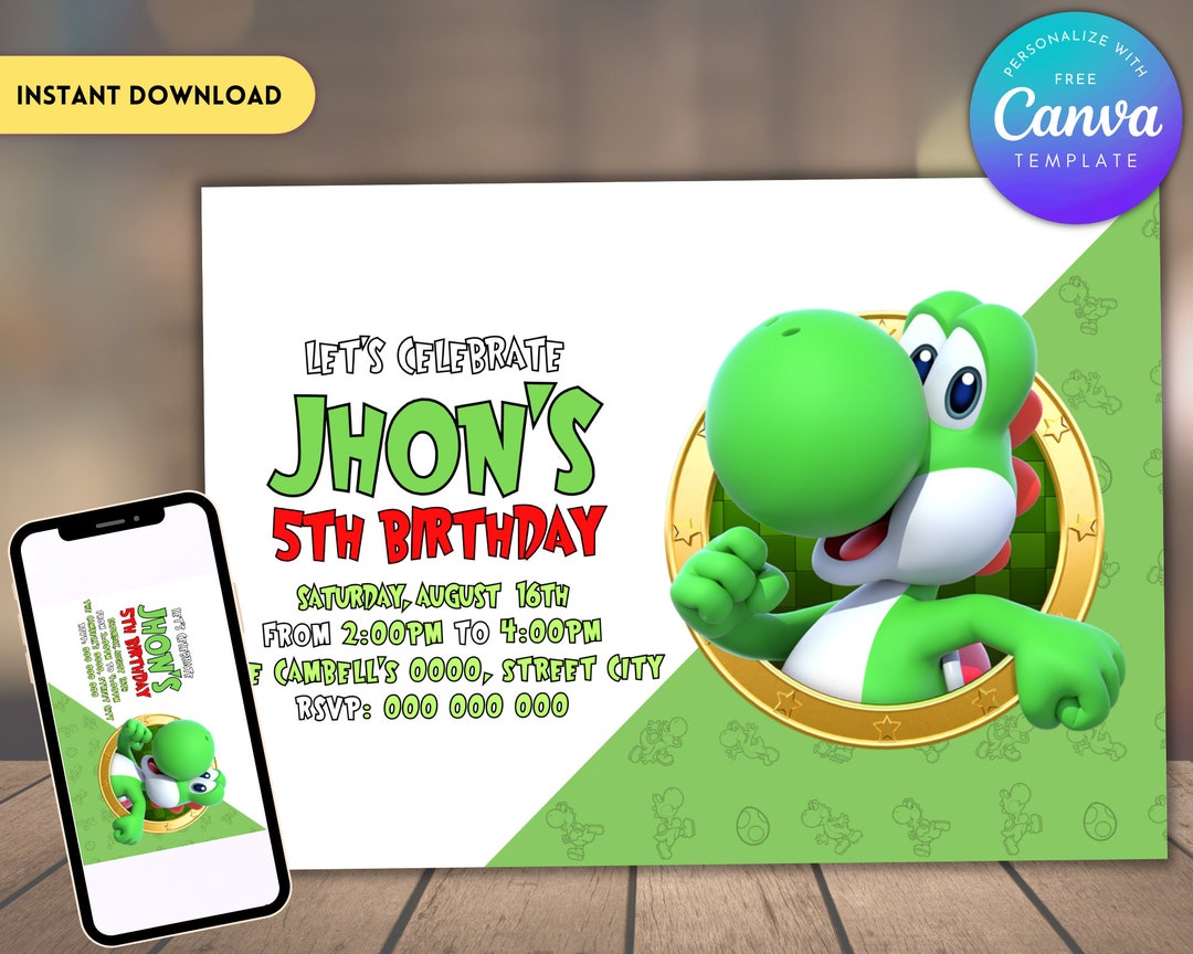 Yoshi Birthday Party Invitation for Girls Birthday Invitation - Etsy