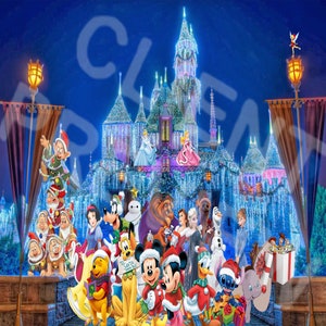 Castle with Christmas characters 20oz skinny sublimation tumbler wrap design
