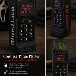 Scream Inspired Ghost Face Brick Phone Planter | Horror Movie Decor | 3D Printed Succulent Pot | Gothic Desk Planter | Gift for Horror Fans