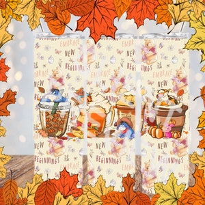Fall time Winnie the Pooh and friends 20oz skinny tumbler wrap design